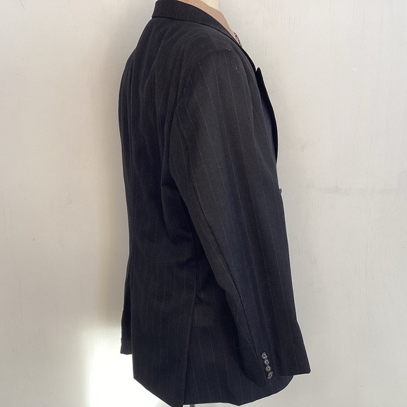 Double Breasted Peak Collar Charcoal/ Blue Bespoke Pinstripe Suit Coat 42 Reg - Picture 4 of 12
